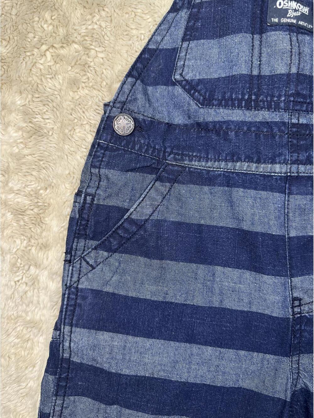 OshKosh B'gosh cotton overalls 4T navy/chambray striped classic vintage-inspired - Picture 5 of 10